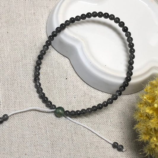3.5 mm Mini Icy Black Wuji Jadeite Jade Bead Bracelet