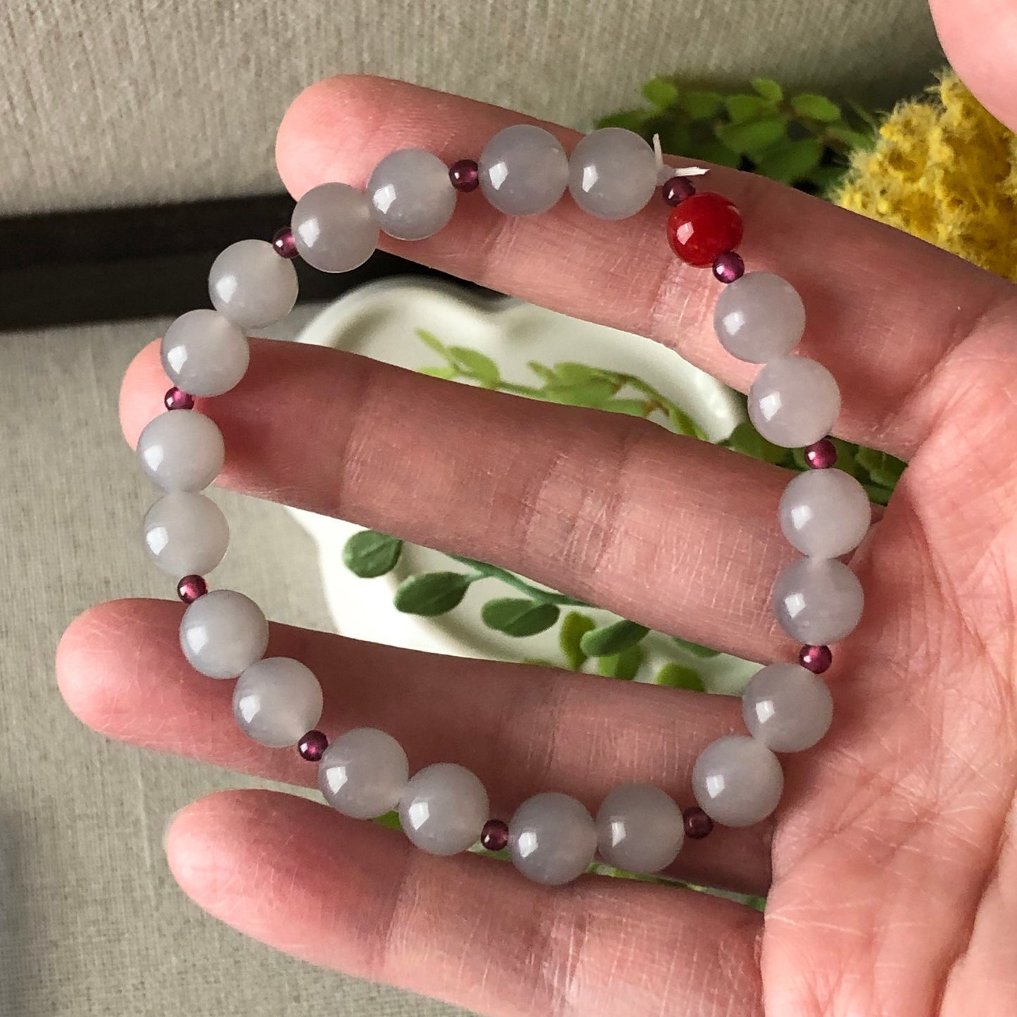 8 mm Icy Smoky Lavender Hetian Jade Bead Bracelet