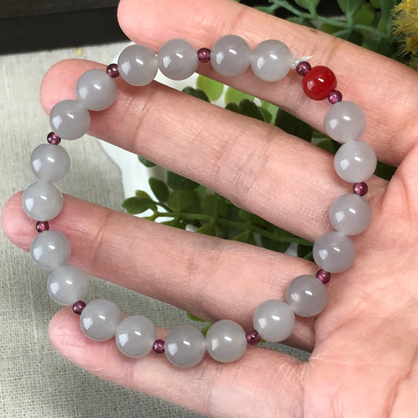 8 mm Icy Smoky Lavender Hetian Jade Bead Bracelet
