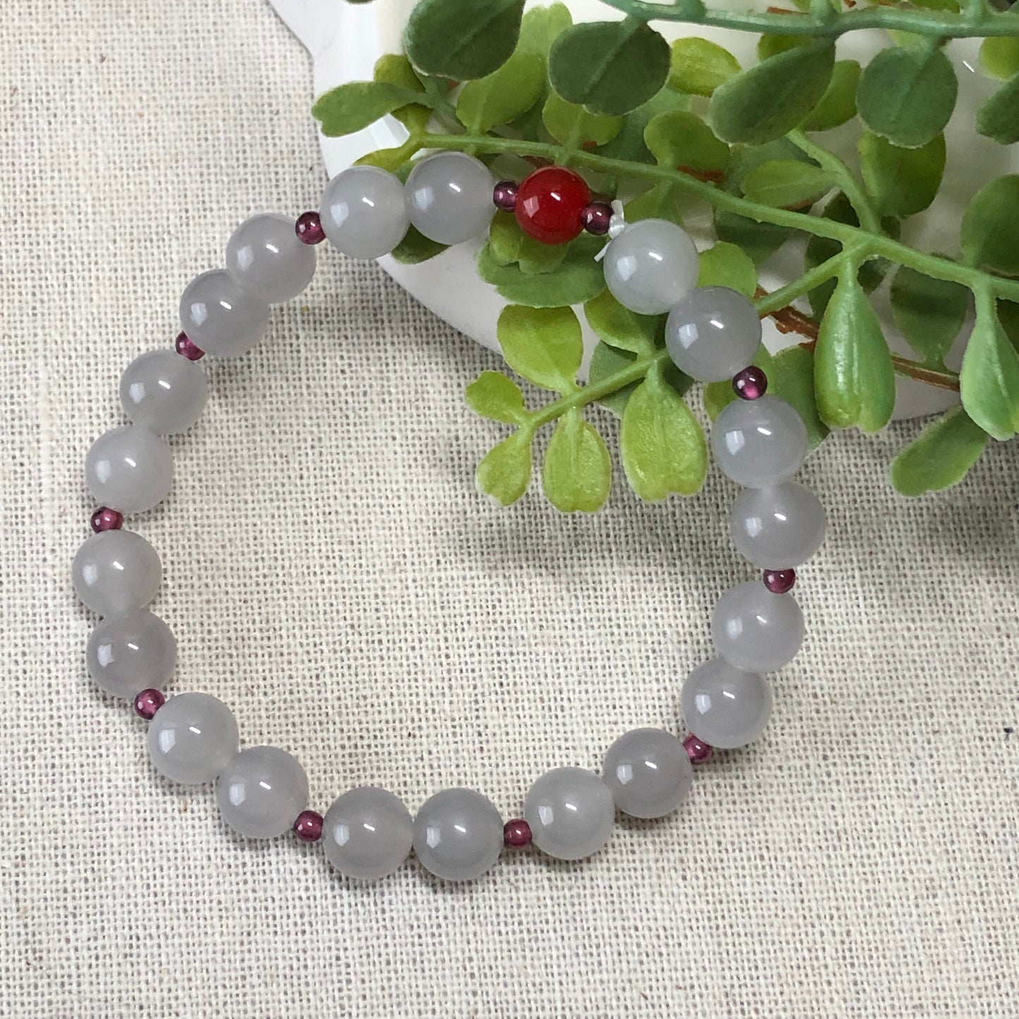 8 mm Icy Smoky Lavender Hetian Jade Bead Bracelet