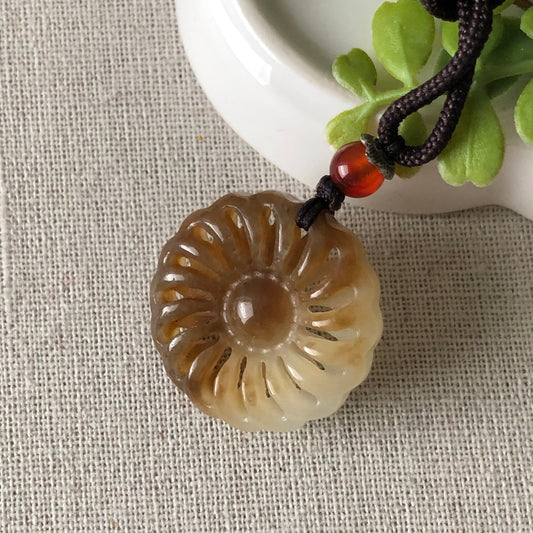 27.9mm Brown Gradient Hetian Jade Carved Swirl 3D Hollow Pendant