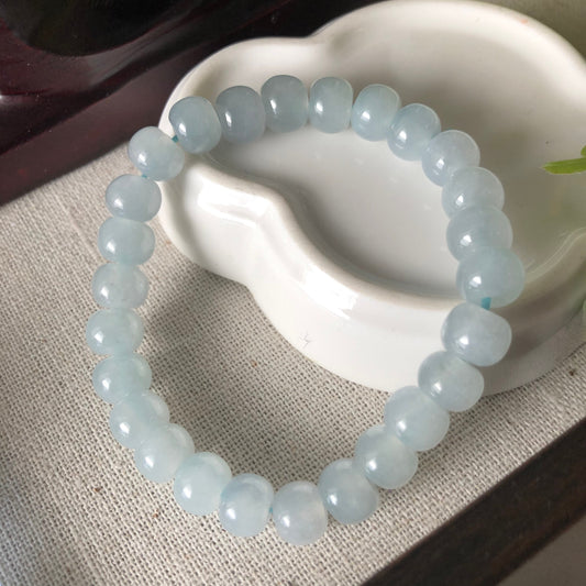 8 mm Icy Sky Blue Jade Jadeite Flat Bead Bracelet