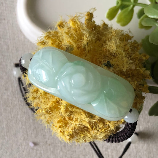 37.1mm Icy Carved Flower Jadeite Jade Tie Knot Rope Bracelet One Size