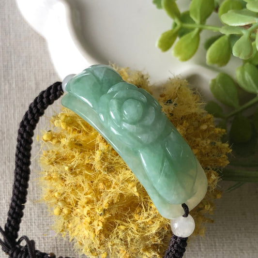 41.7mm Icy Green Carved Flower Jadeite Jade Tie Knot Rope Bracelet One Size