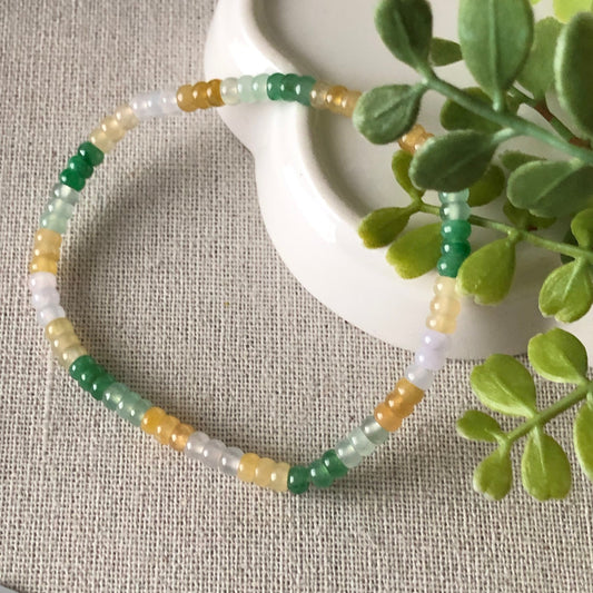 3.5 mm Mini Icy Green Yellow Jadeite Jade Flat Bead Bracelet
