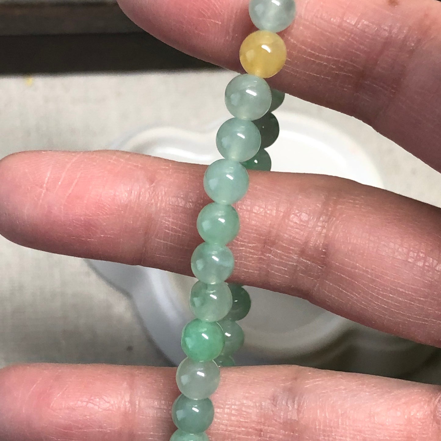6 mm Icy Green Yellow Jadeite Jade Bead Bracelet