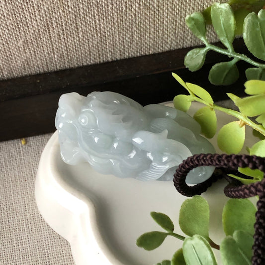 Reserved. 30 mm Fine Tint Sky Blue Jadeite Jade Carved Dragon Pendant