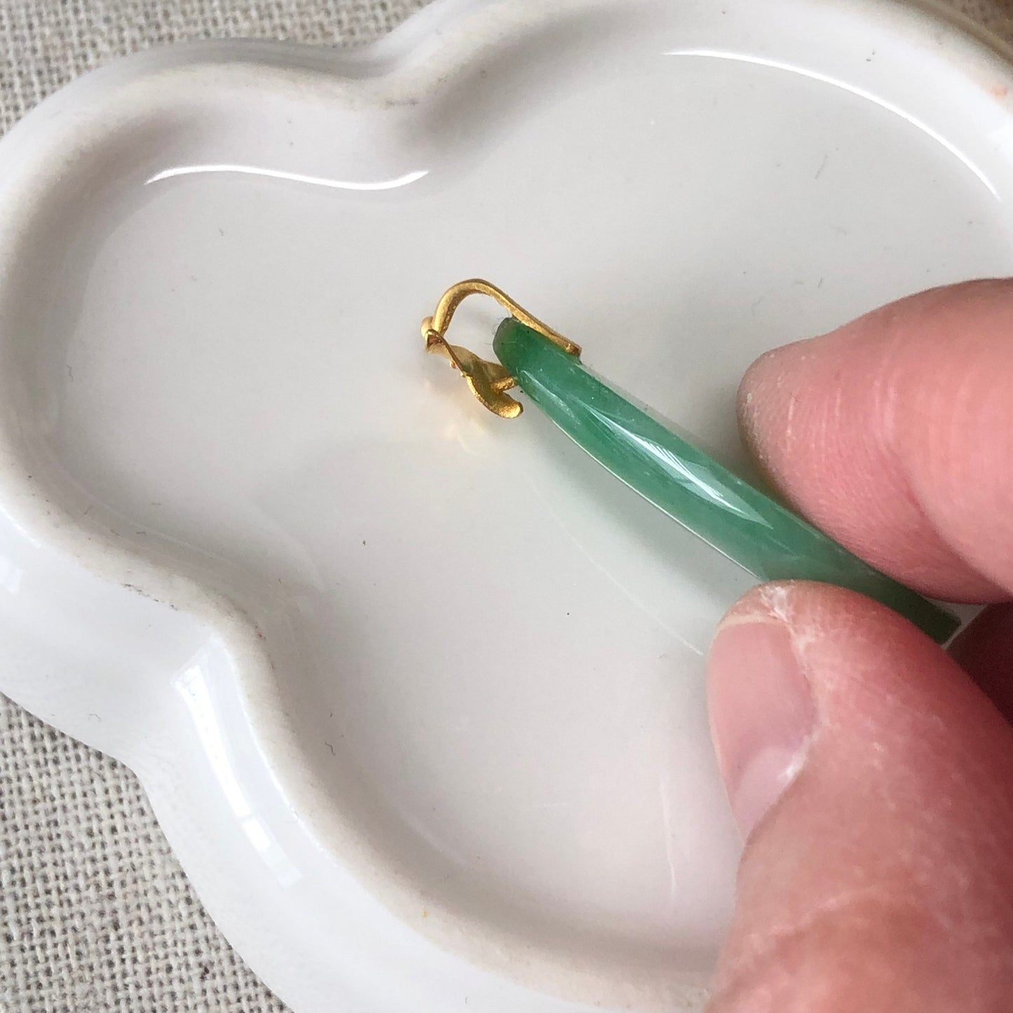 18K yellow gold bail 32mm Green Jadeite Jade Waterdrop Pendant