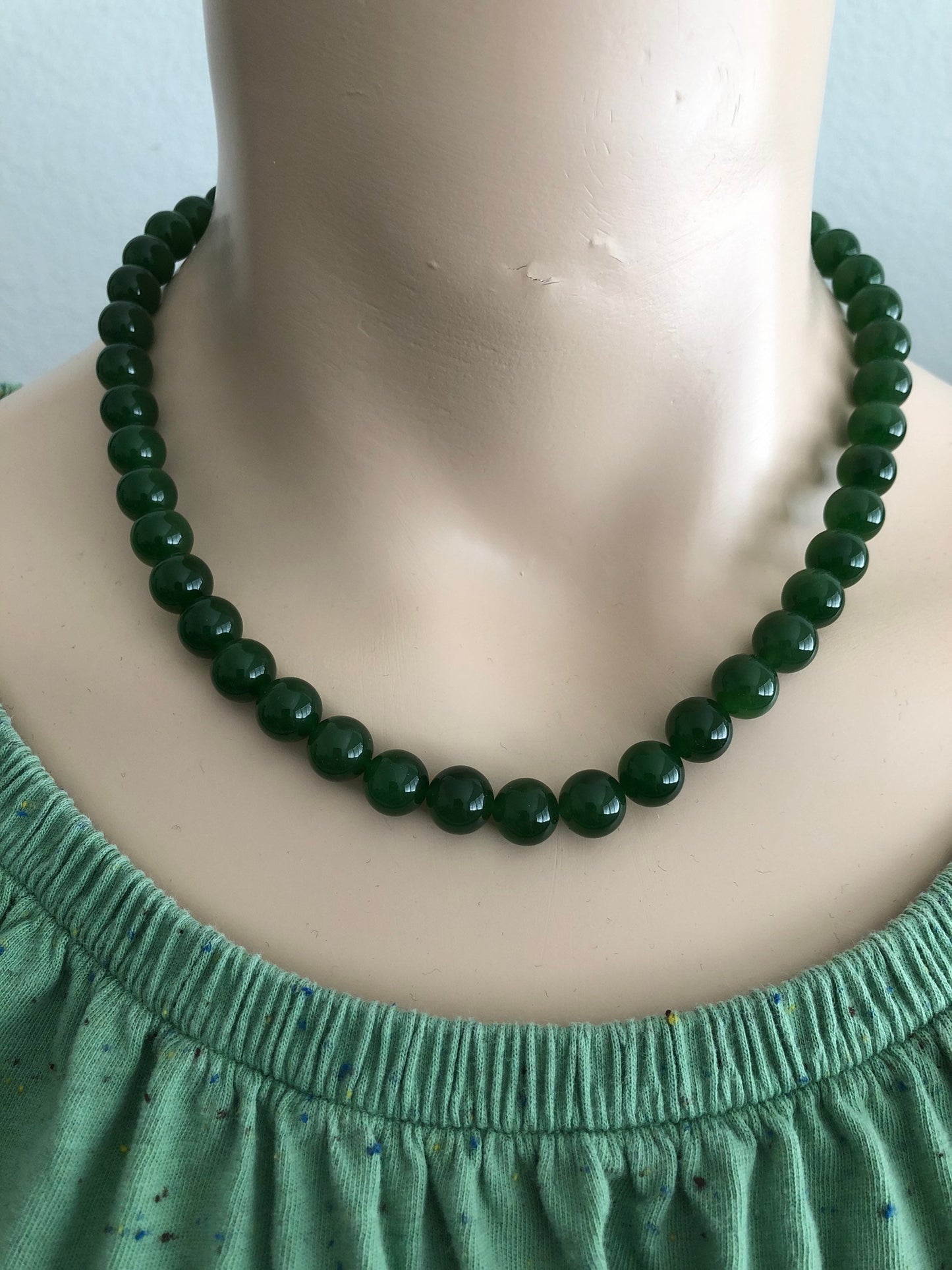 9.5mm Icy Imperial Green Hetian Nephrite Jade Bead Necklace Bracelet 50 PCs.