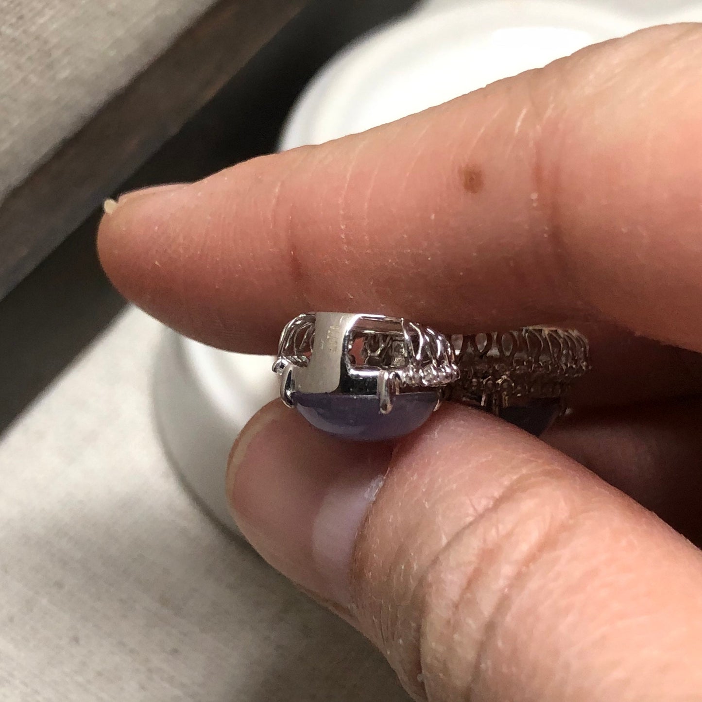 18K White Gold Lavender Fuscia Jadeite Jade Double Cabochon Pendant