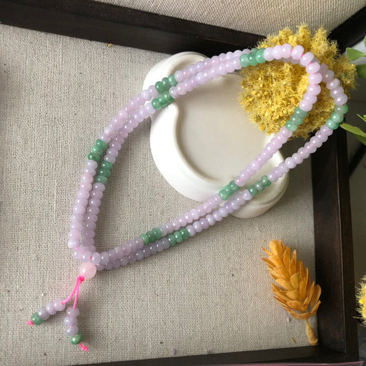 5.3mm Jadeite Jade Light Pink Lavender Flat Bead Necklace Bracelet 12inches.