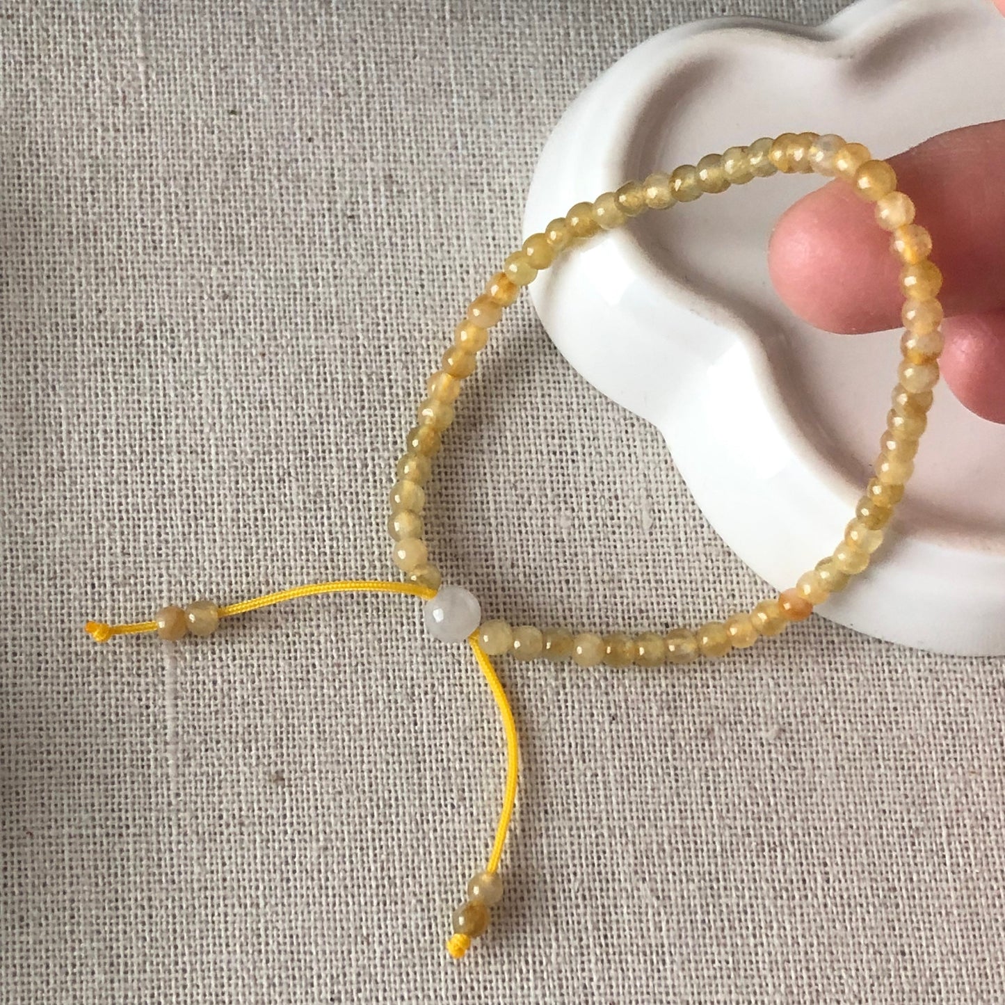 3.7 mm Mini Icy Yellow Jadeite Jade Round Bead Bracelet