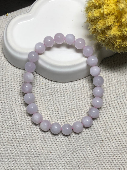 7.5 mm Jadeite Jade Tint Pink Round Bead Bracelet