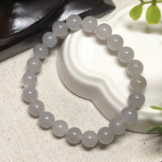 8 mm Icy Smoky Lavender Hetian Jade Bead Bracelet