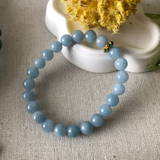 RARE 7.5 mm Jadeite Jade Sky Blue Bead Bracelet