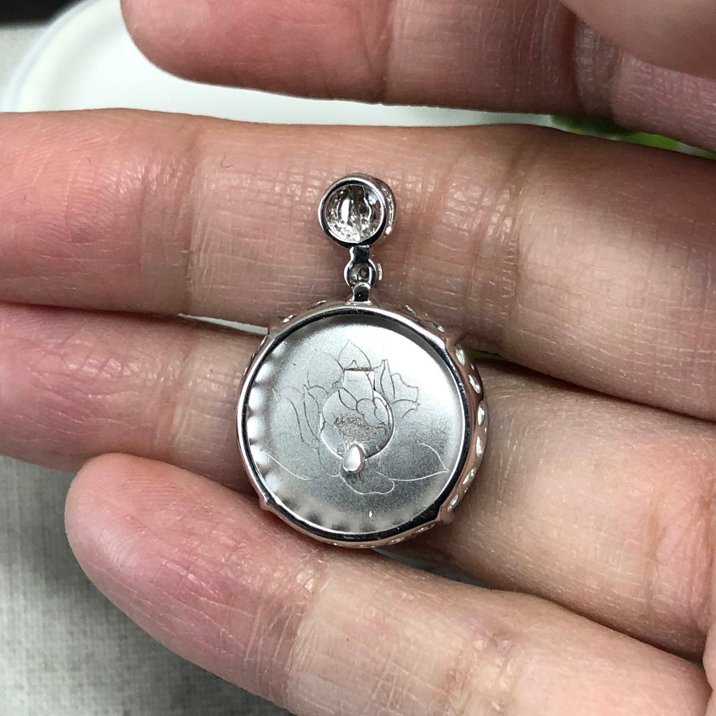 18K Jadeite Jade Dainty Rich Lavender Donut Pendant Diamonds