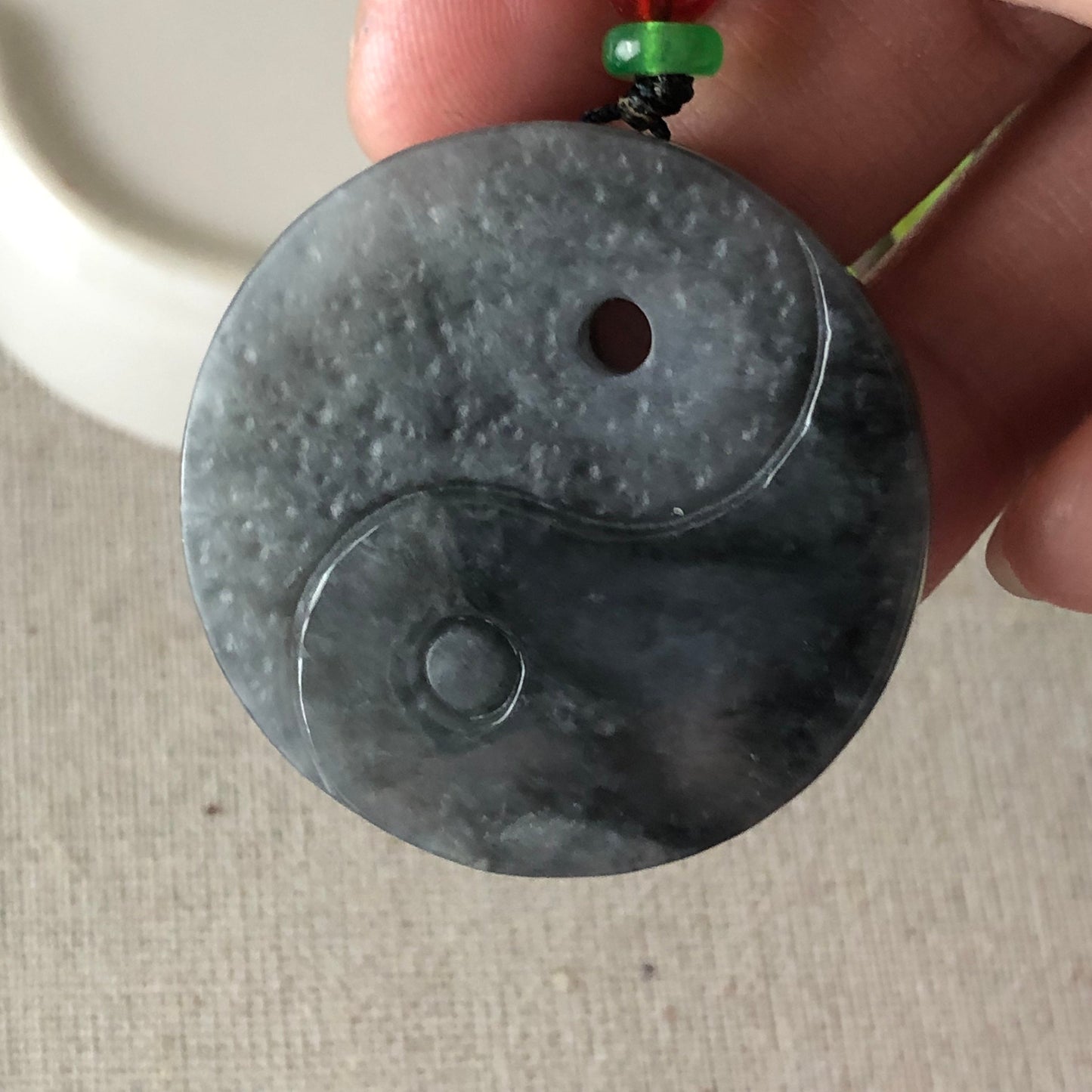 37.9mm Jadeite Jade Wuji Black Carved Yin Yang Pendant