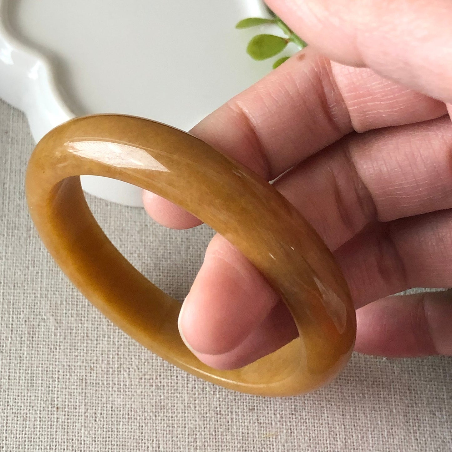 56.6mm Jadeite Jade Yellow Brown Bangle RARE