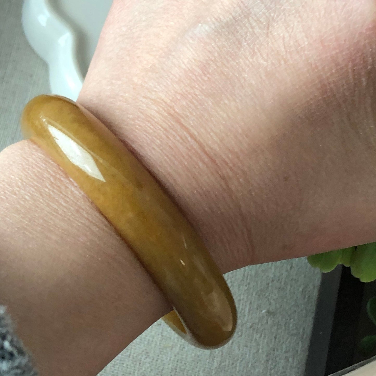 56.6mm Jadeite Jade Yellow Brown Bangle RARE