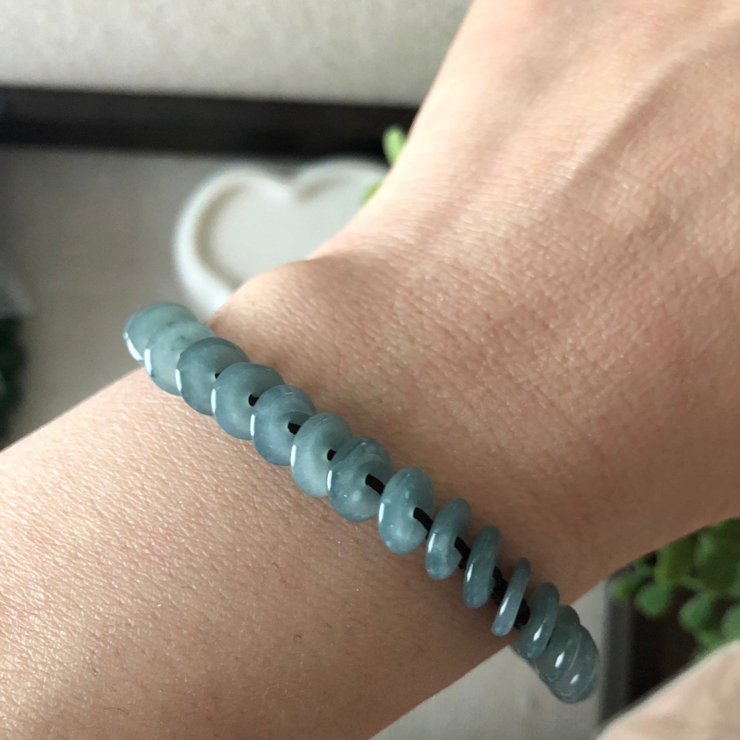 7.6mm Icy Sky Blue Jadeite Jade Peace Donut Bracelet One Size