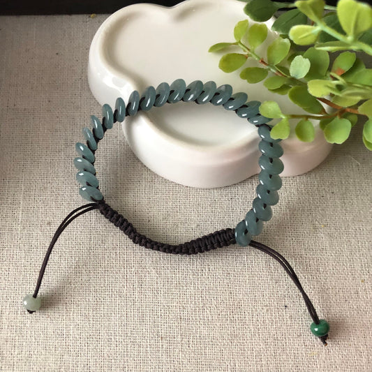 7.6mm Icy Sky Blue Jadeite Jade Peace Donut Bracelet One Size