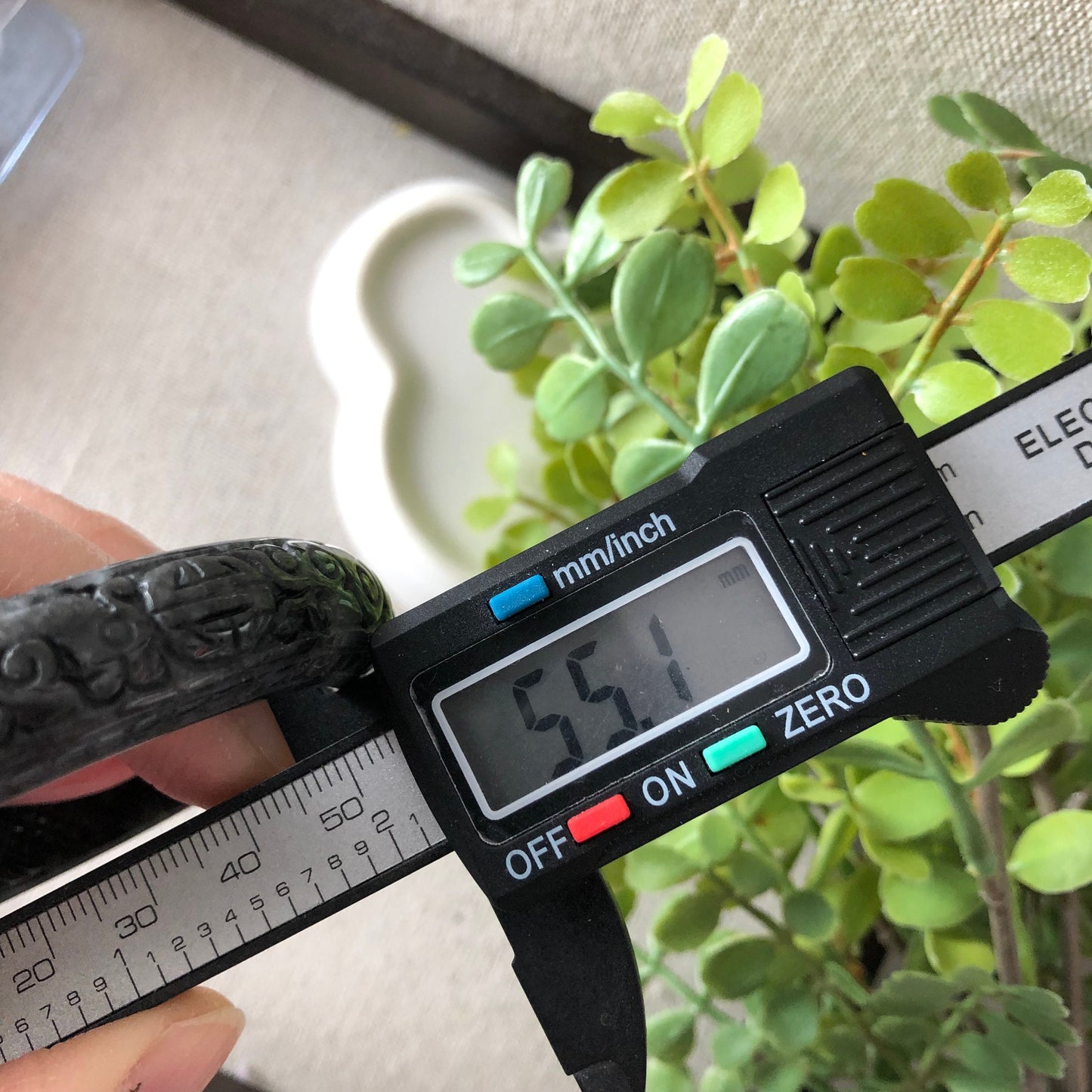 55mm Jadeite Jade Wuji Carved Black Bangle