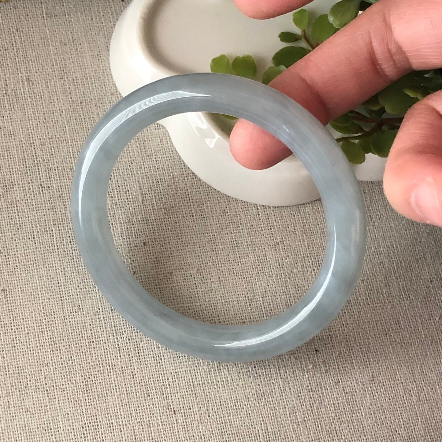 54-55mm Icy Sky Blue Round Shaped Jadeite Jade Bangle