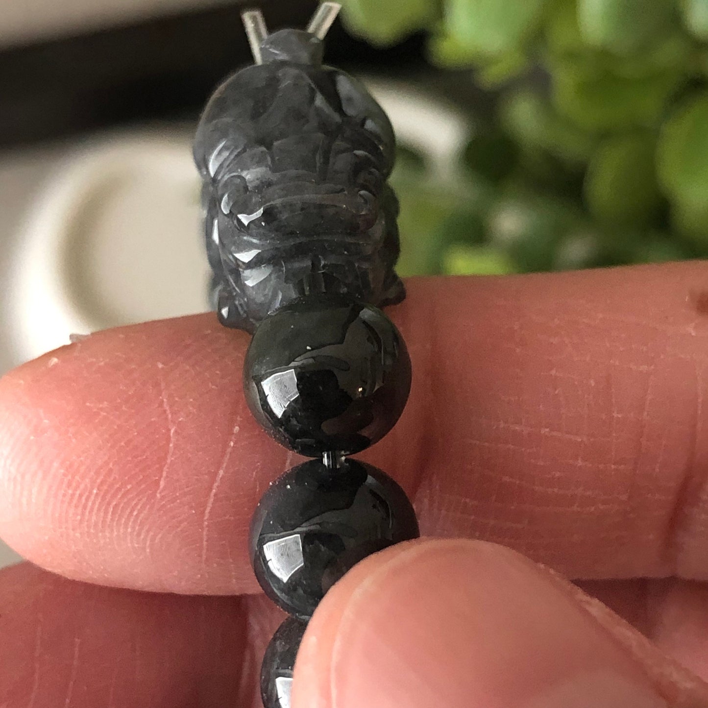 8mm Wuji Black Pixiu Jadeite Jade Bead Bracelet