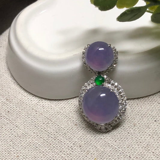 18K White Gold Lavender Fuscia Jadeite Jade Double Cabochon Pendant