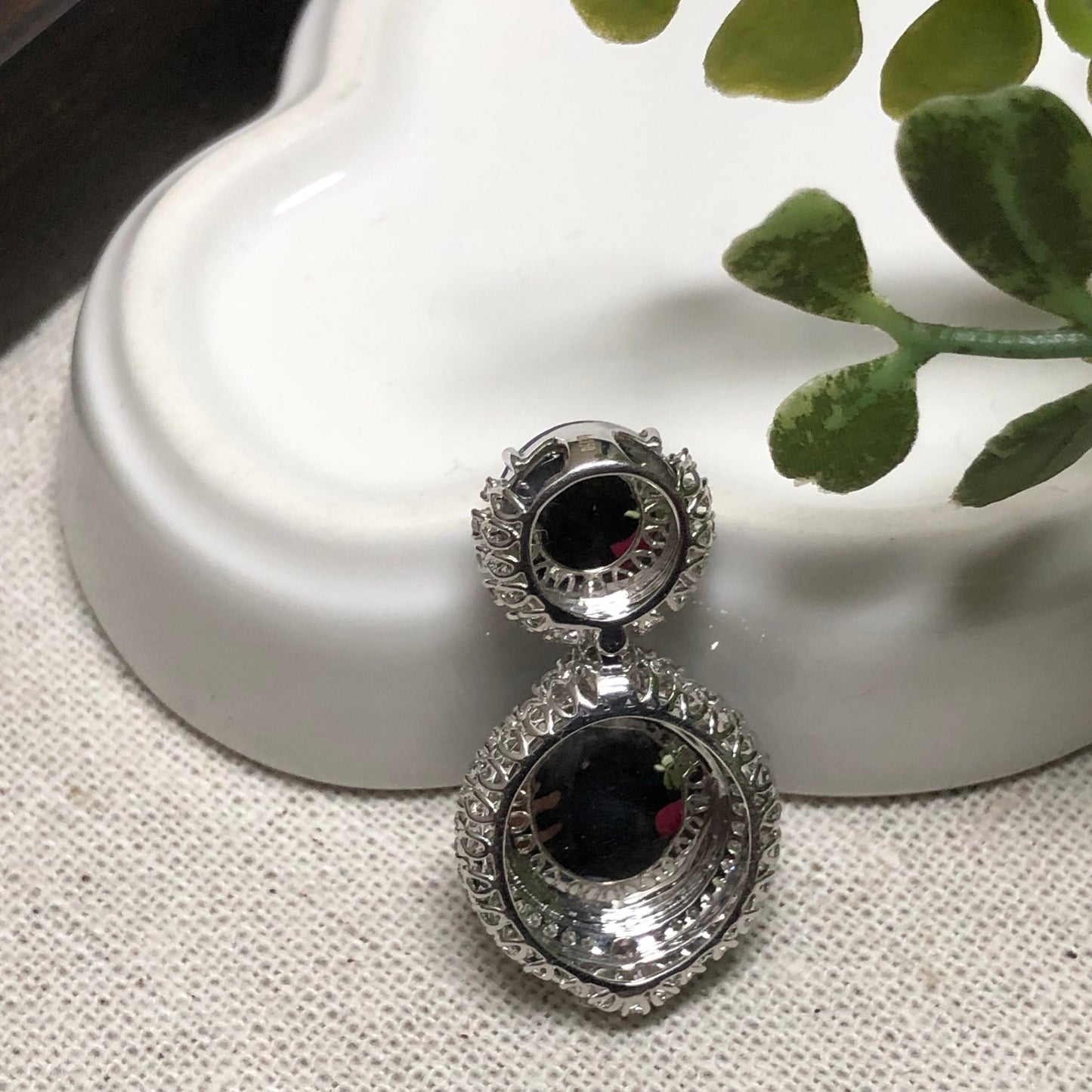 18K White Gold Lavender Fuscia Jadeite Jade Double Cabochon Pendant