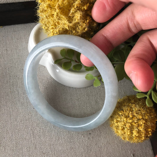 57.5mm Icy Sky Blue D Shaped Jadeite Jade Bangle