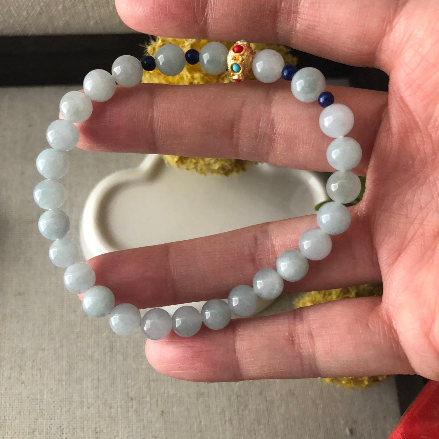 6.6mm Sky Blue Jadeite Jade Bead Bracelet