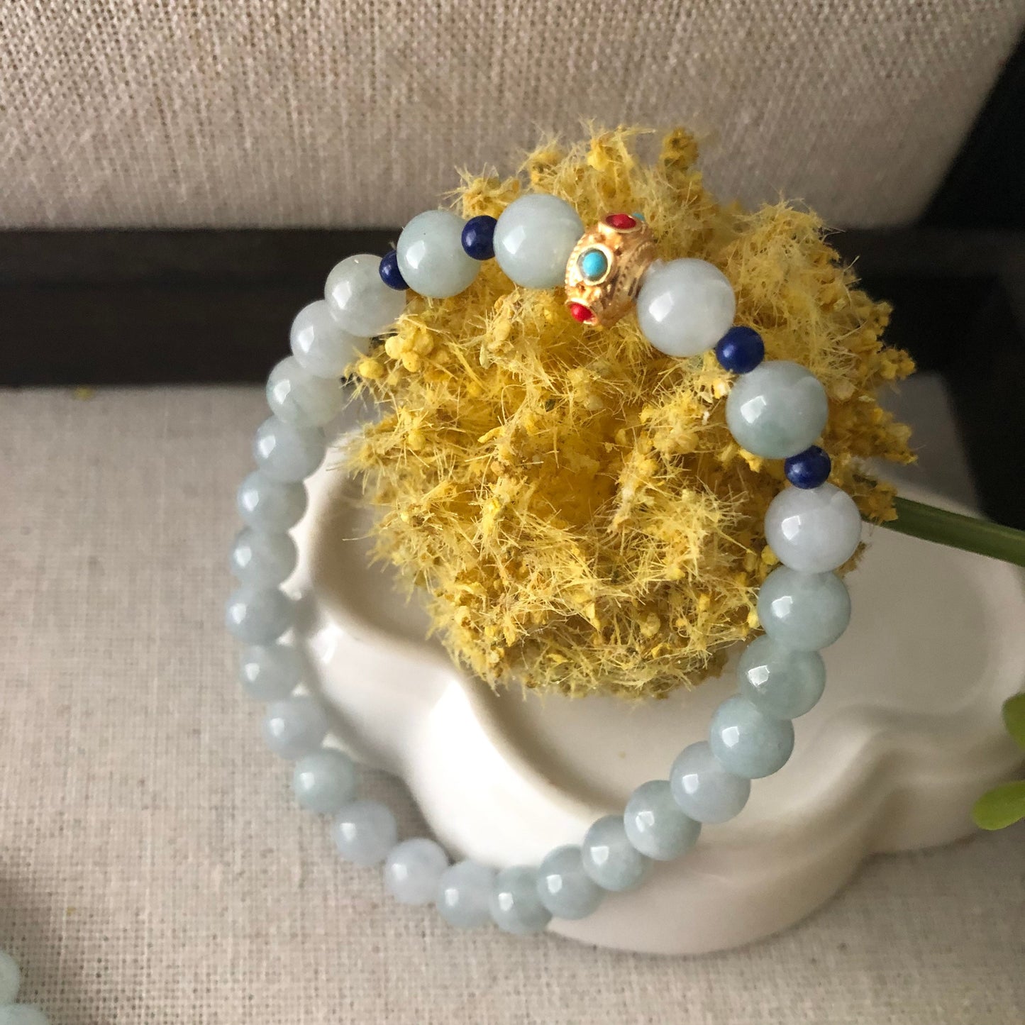 6.6mm Sky Blue Jadeite Jade Bead Bracelet