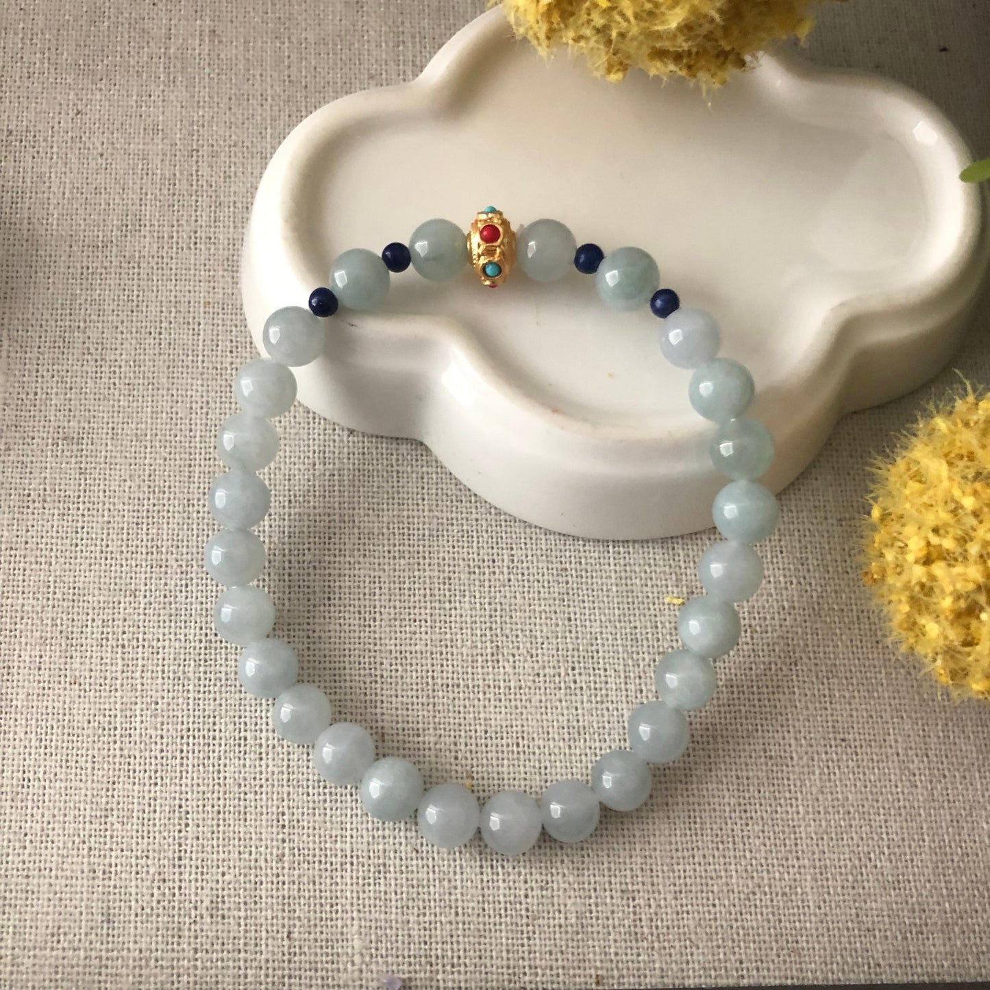 6.6mm Sky Blue Jadeite Jade Bead Bracelet