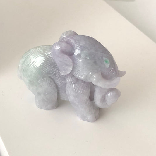 58.7mm Jadeite Jade Lavender Green Carved Elephant Statue Display Stamp