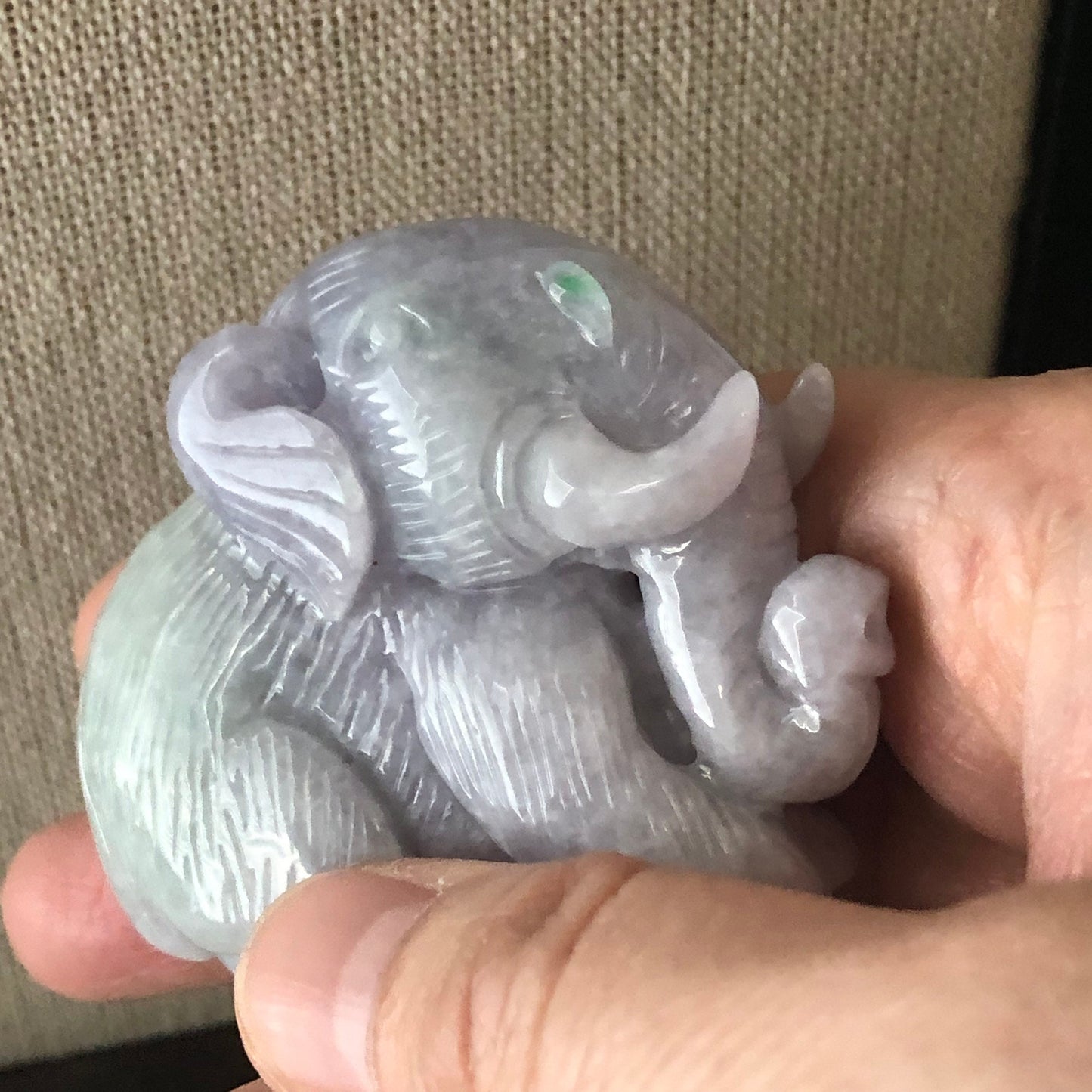 58.7mm Jadeite Jade Lavender Green Carved Elephant Statue Display Stamp