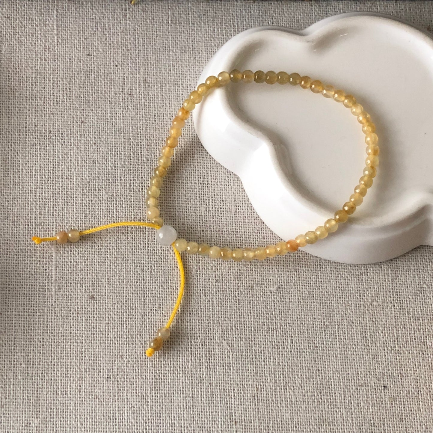 3.7 mm Mini Icy Yellow Jadeite Jade Round Bead Bracelet