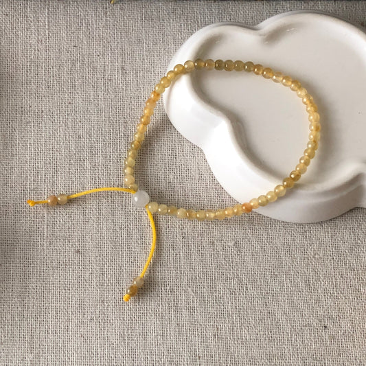 3.7 mm Mini Icy Yellow Jadeite Jade Round Bead Bracelet
