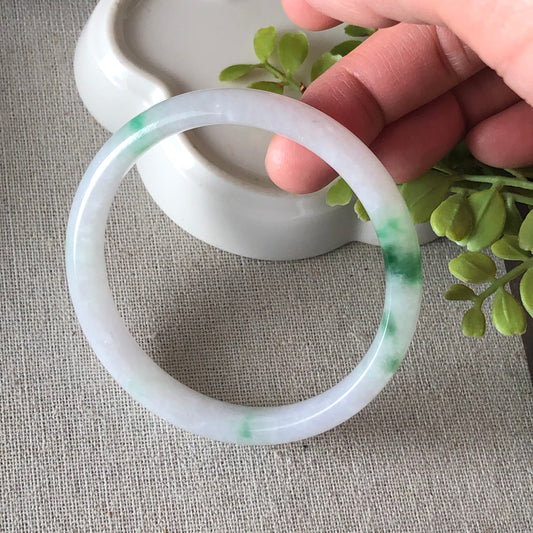 55mm Icy Jadeite Jade White  Green Bangle
