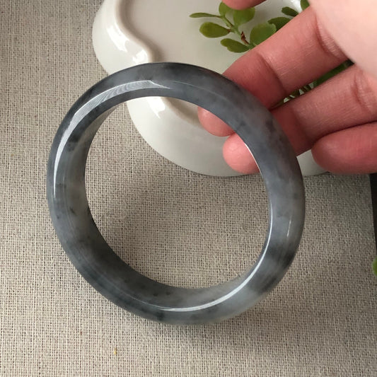56mm Icy Black Wuji Jade Jadeite Glutinous Bangle