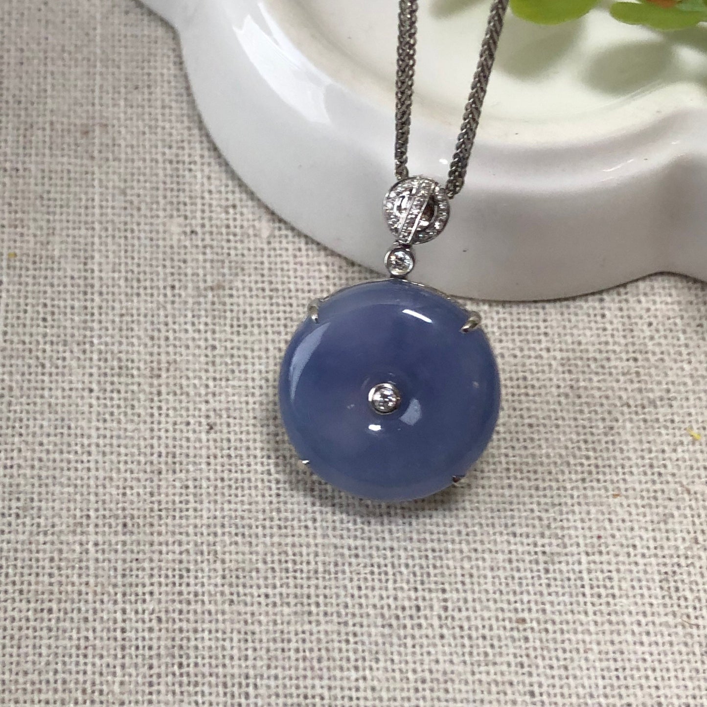 18K Jadeite Jade Dainty Rich Lavender Donut Pendant Diamonds