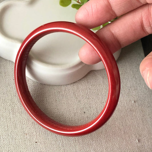 56 mm Red Cinnabar Bangle with Carved Six Word Blessing in the Inner side