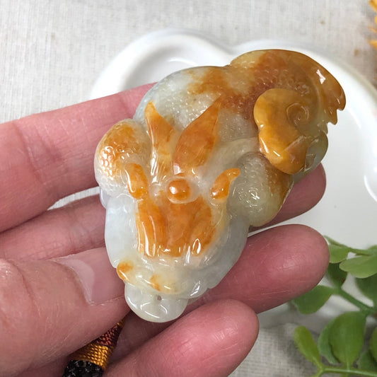 50 mm Jadeite Jade Yellow Brown Carved 3 Leg Legged Toad Display Charm