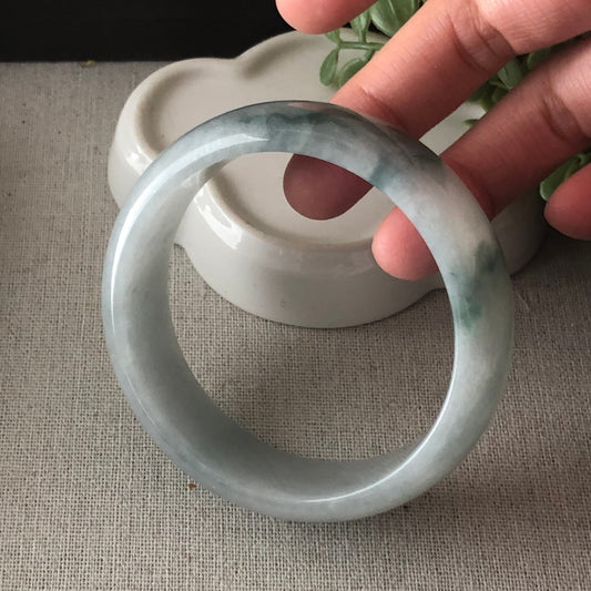 58 mm BIG Jadeite Jade Icy Blue Float Flowers Bangle