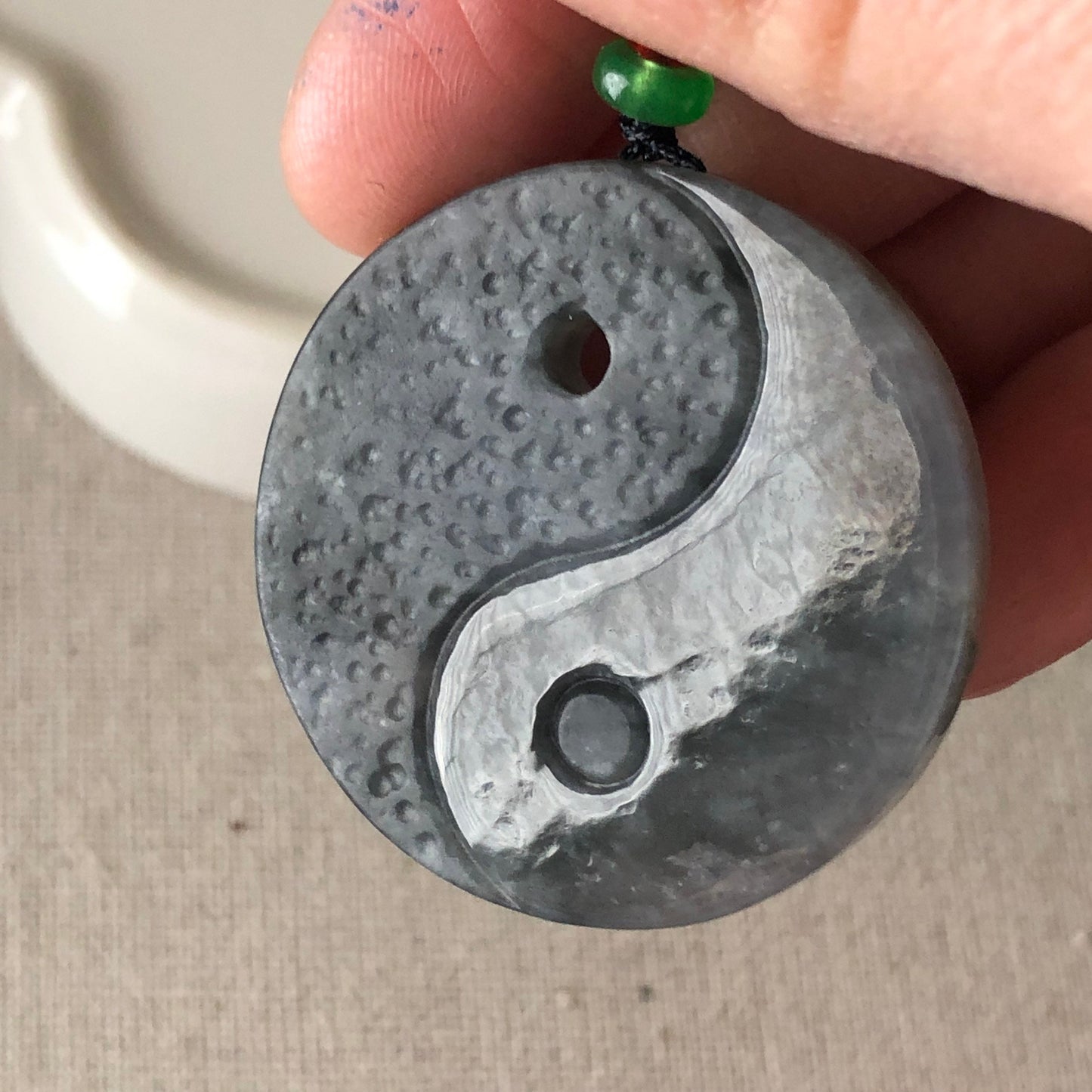 37.9mm Jadeite Jade Wuji Black Carved Yin Yang Pendant