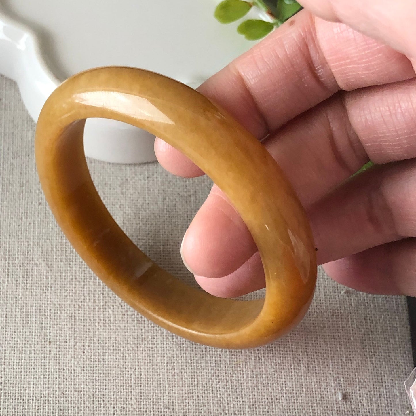 56.6mm Jadeite Jade Yellow Brown Bangle RARE
