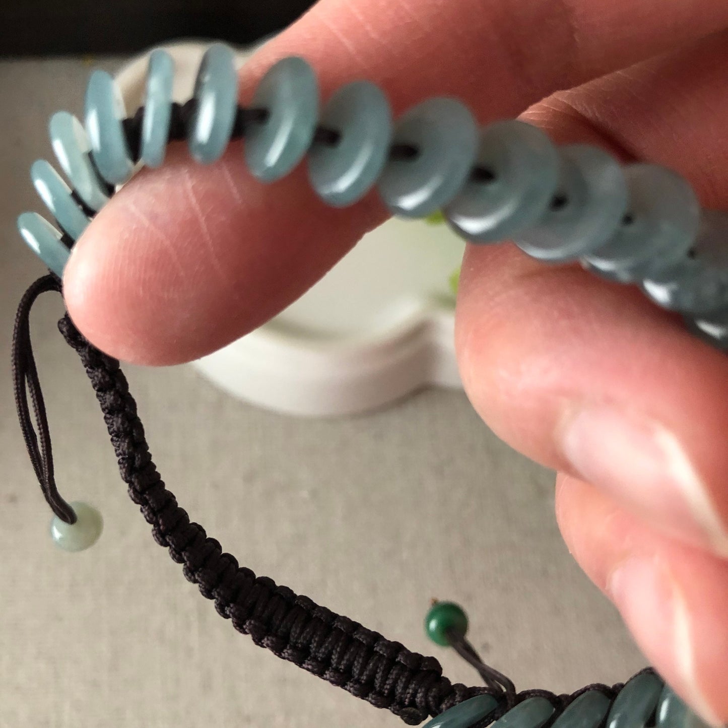 7.6mm Icy Sky Blue Jadeite Jade Peace Donut Bracelet One Size