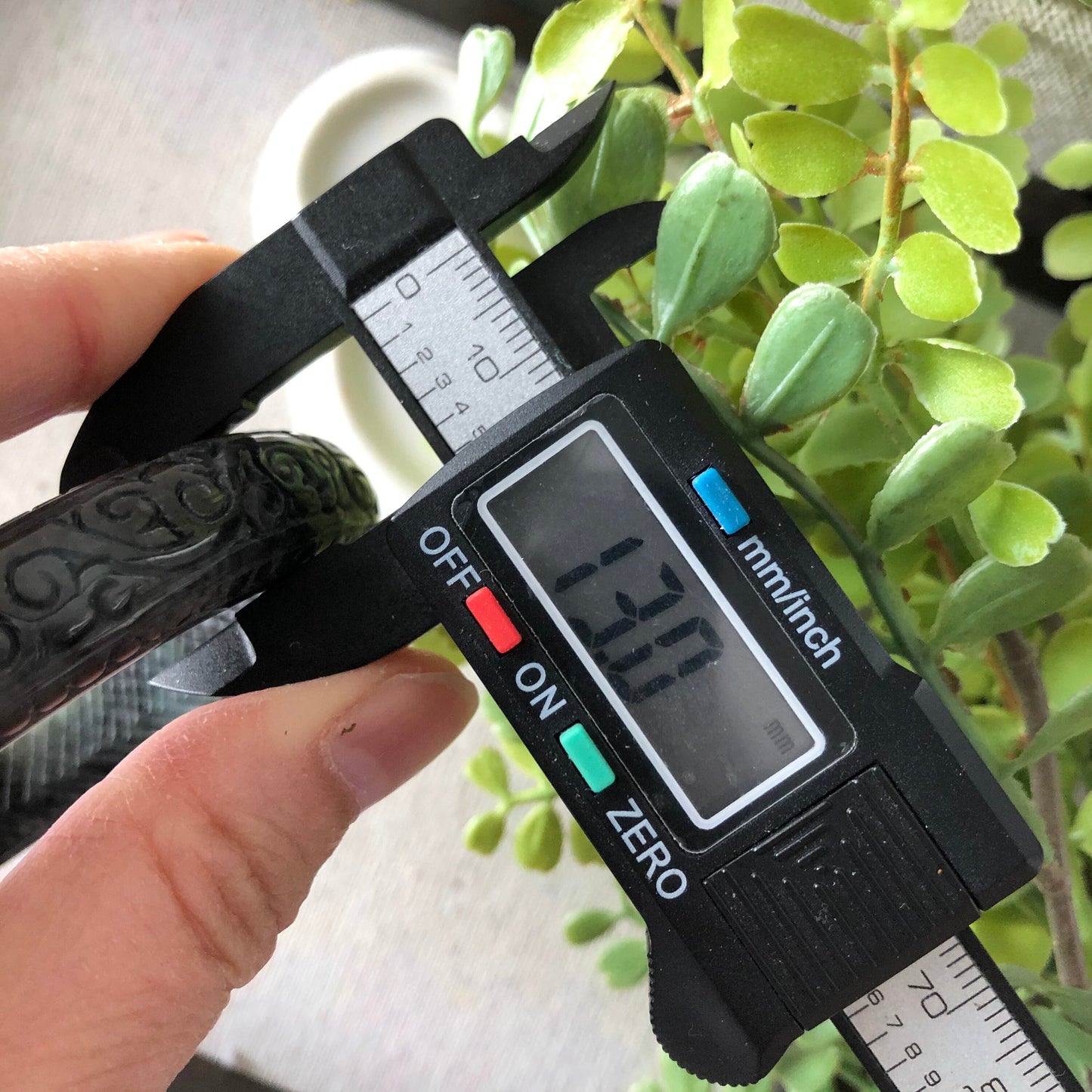 55mm Jadeite Jade Wuji Carved Black Bangle