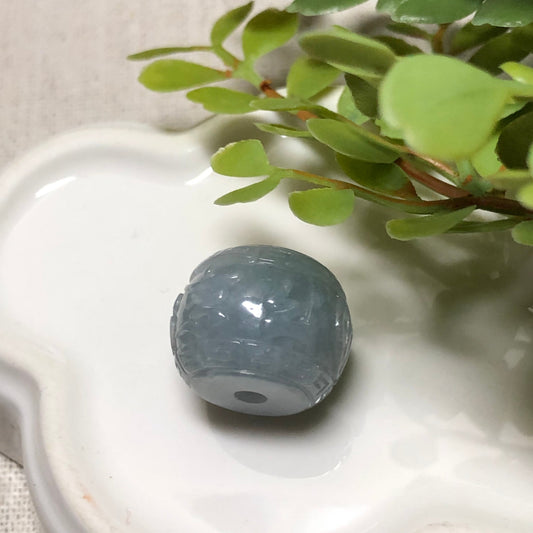 16.8mm Jadeite Jade Sky Blue Carved Six Word Blessing Bead Charm Pendant
