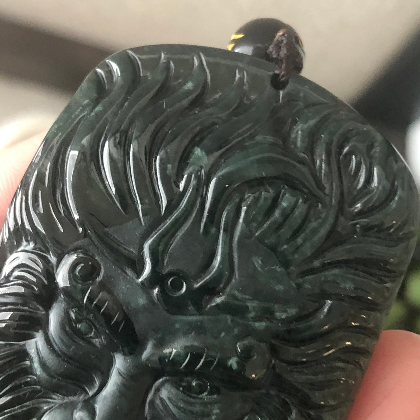 63.1 mm Green Black Jadeite Jade Carved Monkey King Pendant